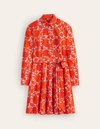 BODEN AMY COTTON SHORT SHIRT DRESS-FIRECRACKER, GARDENIA SWIRL WOMEN BODEN