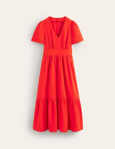 Boden Eve Double Cloth Midi Dress Flame Scarlet Women