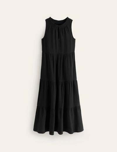 Boden Double Cloth Maxi Tiered Dress Black Women