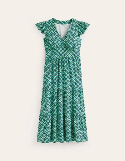 Boden May Short Sleeve Cotton Midi Dress In Ming Green, Geo Pome