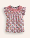 MINI BODEN WOVEN SMOCKED TOP SUGARED ALMOND PINK PAISLEY GIRLS BODEN