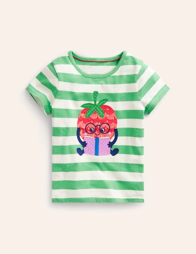 Mini Boden Kids' Short Sleeve Appliqué T-shirt Pink/ivory Lynx Girls Boden