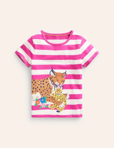 Mini Boden Kids' Short Sleeve Appliqué T-shirt Spruce Green/ivory Strawberry Girls Boden