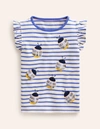 MINI BODEN FLUTTER SHORT SLEEVE T-SHIRT WISTERIA BLUE/VANILLA POD GIRLS BODEN