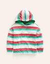 MINI BODEN TOWELLING HOODIE HOT CORAL & PINK STRIPE GIRLS BODEN