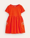 MINI BODEN FUN TOWELLING DRESS JAM RED EMBROIDERY GIRLS BODEN
