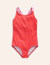 MINI BODEN Logo Back Swimsuit Coral Spot Butterfly Girls Boden