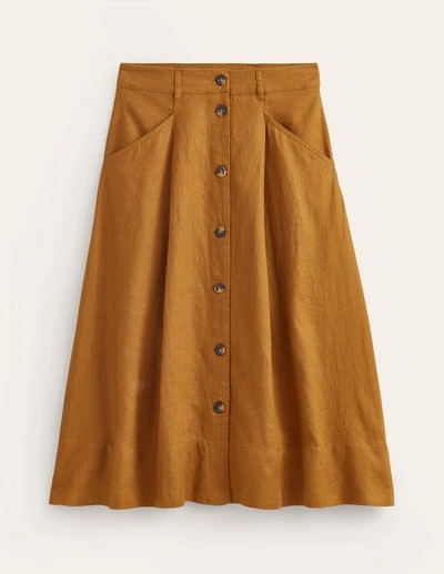 Boden Petra Linen Midi Skirt Bronze Brown Women