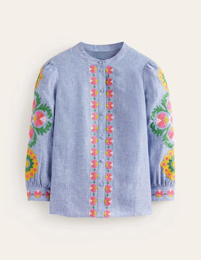 Boden Ava Embroidered Top Chambray Women