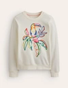 BODEN HANNAH EMBROIDERED SWEATSHIRT IVORY, EMBROIDERED TOUCAN WOMEN BODEN