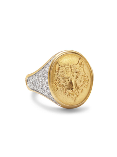 David Yurman Men's Petrvs Wolf Signet Ring In 18k Yellow Gold In Diamond