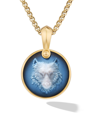 David Yurman Men's Petrvs Wolf Amulet In 18k Yellow Gold In Banded Agate