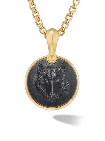 David Yurman Men's Petrvs Wolf Amulet In 18k Yellow Gold In Black Onyx