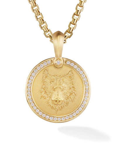David Yurman Men's Petrvs Wolf Amulet In 18k Yellow Gold In Diamond