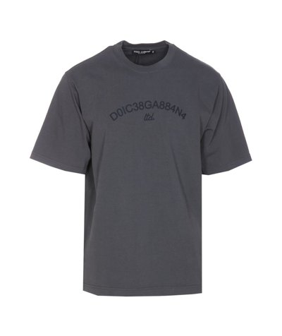 Dolce & Gabbana Short-sleeved T-shirt With Logo Print In Grey