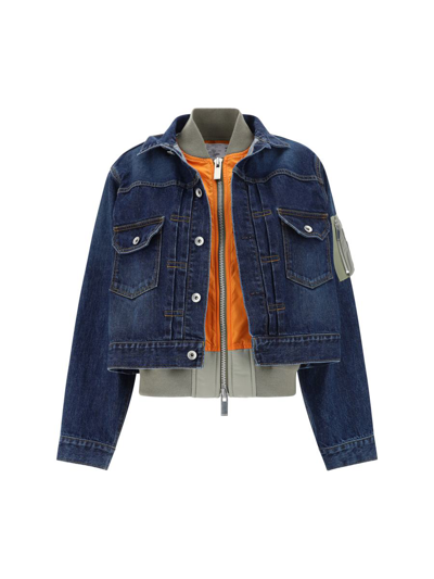 Sacai Denim Blouson In Blue