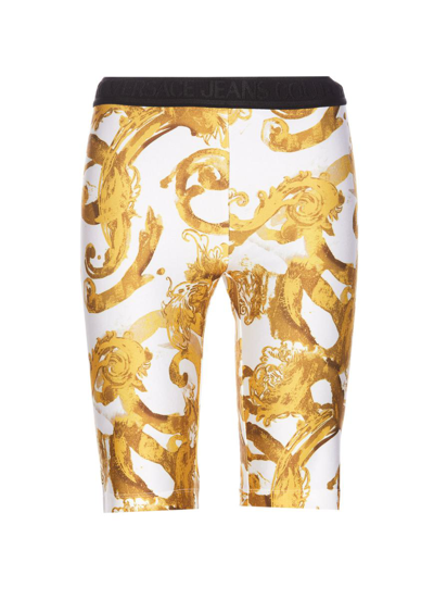 Versace Jeans Couture Watercolour Couture Bicycle Shorts In Golden