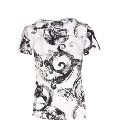 Versace Jeans Couture Watercolour Barocco Cotton T-shirt In White