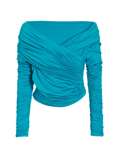 Sergio Hudson Women's Ruched Jersey Bodysuit In Turquoise