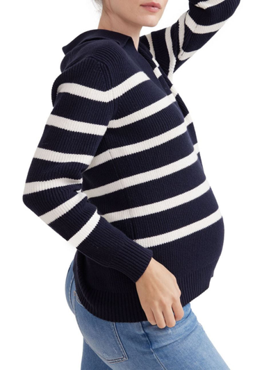 Hatch Women's The Hannah Maternity Sweater In Navy Ivory Stripe
