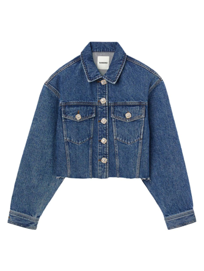 Sandro Women's Cropped Denim Jacket In Blue Jean