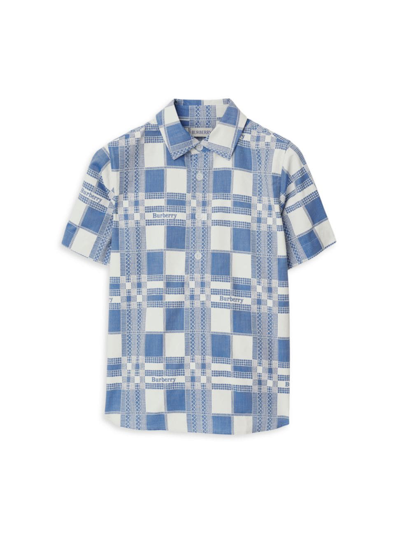 Burberry Little Boy's & Boy's Ramon Check Short-sleeve Shirt In Pale Blue