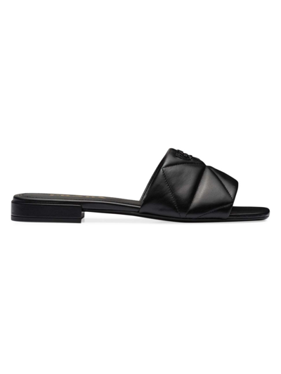 Prada Quilted Lambskin Logo Flat Sandals In Nocolor