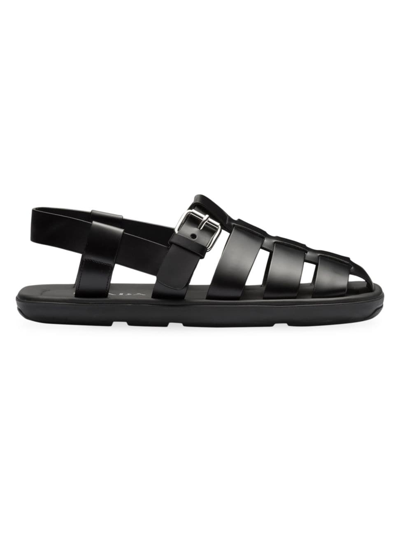 Prada Men's Brushed Leather Sandals In Black