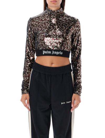 Palm Angels Logo Tape Sequined Top In Black