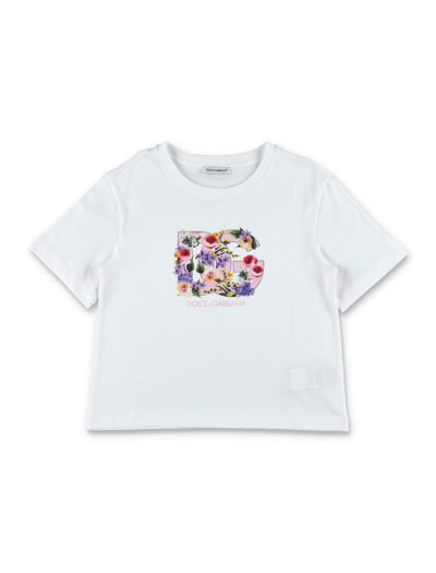 Dolce & Gabbana Kids' Cotton Garden Print T-shirt In Bianco Ottico
