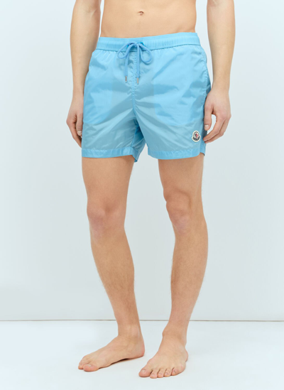 Moncler Logo Patch Swim Shorts In Blue