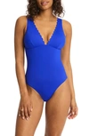 Sea Level Scalloped Plunge One-piece Swimsuit In Cobalt