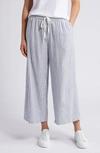 Caslon Stripe Drawstring Wide Leg Linen Blend Pants In Blue M- Ivory Brianne Stripe