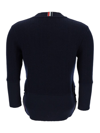 THOM BROWNE BLUE SWEATER WITH BUTTONS DETAILS AND 3/4 SLEEVES IN WOOL WOMAN