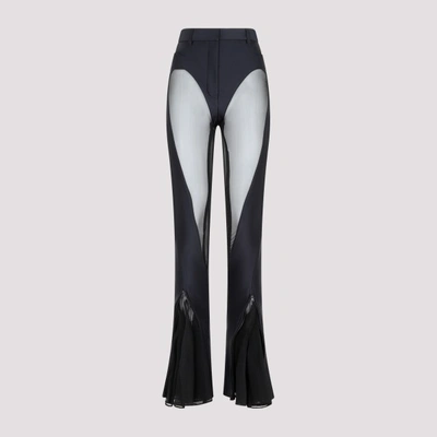 Mugler Flared Sheer Pants With Tulle Ruffles In Black