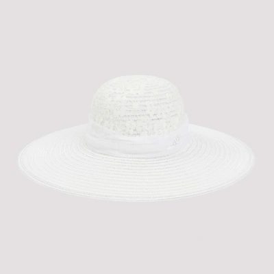 Maison Michel Blanche Logo Plaque Sun Hat In White