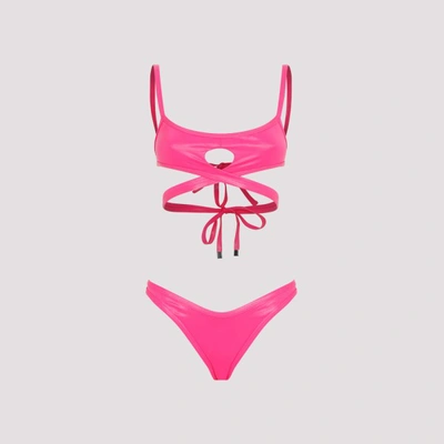Attico Cut-out Wraparound Bikini In Pink & Purple