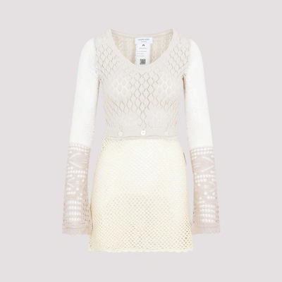 Marine Serre Knitted Lace Panelled Mini Dress In Cloud Cream