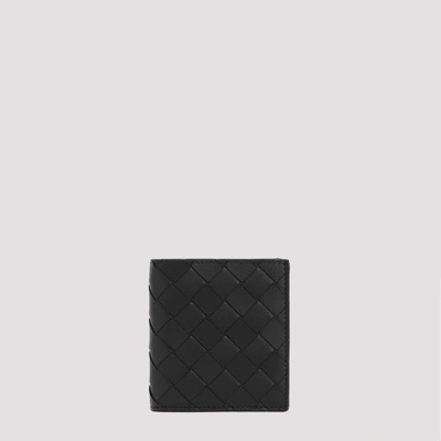 Bottega Veneta Black-silver Intrecciato Leather Bifold Wallet In Black Silver