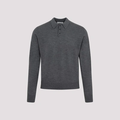 Lanvin Wool Long-sleeved Polo Shirt In Dark Grey Melange