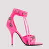 Balenciaga Cagole Fucsia Sandals With Studs And Buckles In Leather Woman In Fluo Pink
