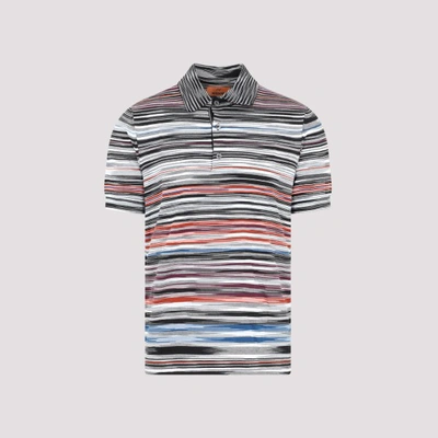 Missoni Striped Cotton Polo Shirt In Smys Blk Wht Orange