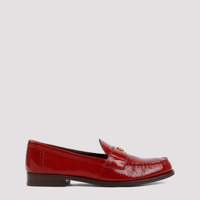 Tory Burch 'perry' Red Shiny Ruffled Leather Loafers In Crimson Red