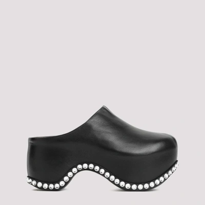 Area X Sergio Rossi Leather Crystal Slide Clogs In Nero Crystal