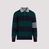 Thom Browne 4 Bar Rugby Jacquard Stripe Longsleeve Polo In Green