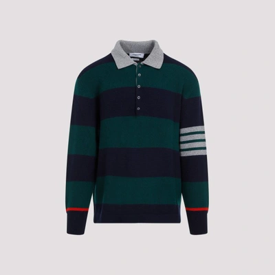 Thom Browne 4 Bar Rugby Jacquard Stripe Longsleeve Polo In Green