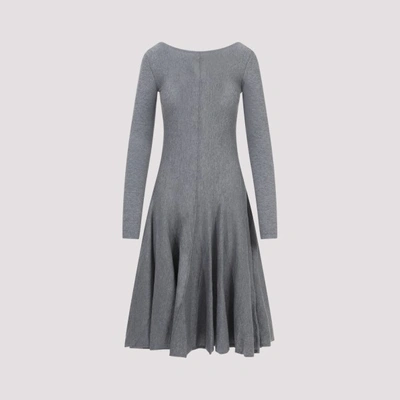 Khaite Dany Long Sleeve Wool Midi Dress In Sterling