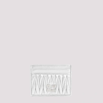 Miu Miu Matelassé Nappa-leather Card Holder In F Argento