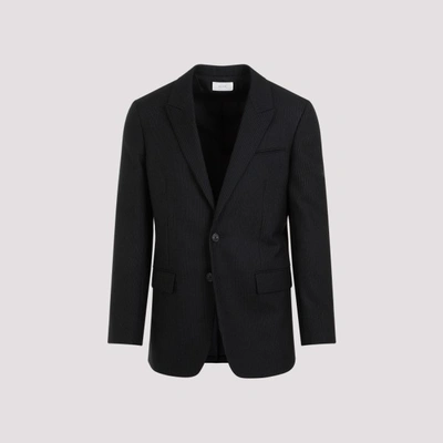 The Row Laydon Single Breasted Wool Jacket In Bme Black Grey Melange