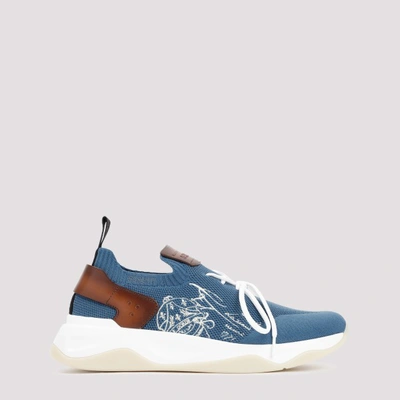 Berluti Men's Shadow Knit Scritto Runner Sneakers In Blue